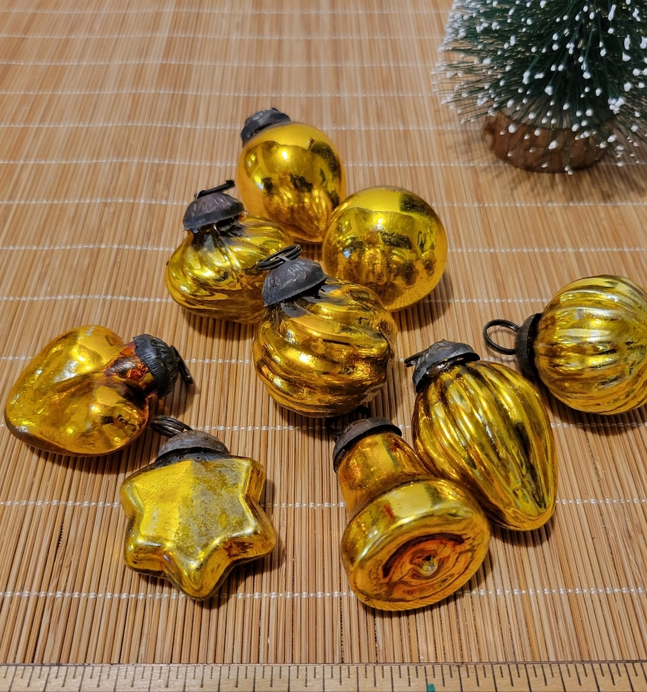 9 Pretty Glass Mini Kugal Style "Old World" Christmas Ornaments